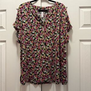 Floral Women's Blouse - Black and Pink